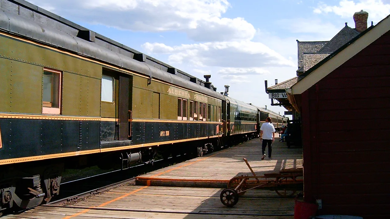 Camrose railway station and the Augustana campus area in Camrose, Alberta