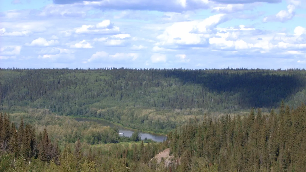 Clearwater River downtown and the Fort McMurray hillside in Fort McMurray, Alberta