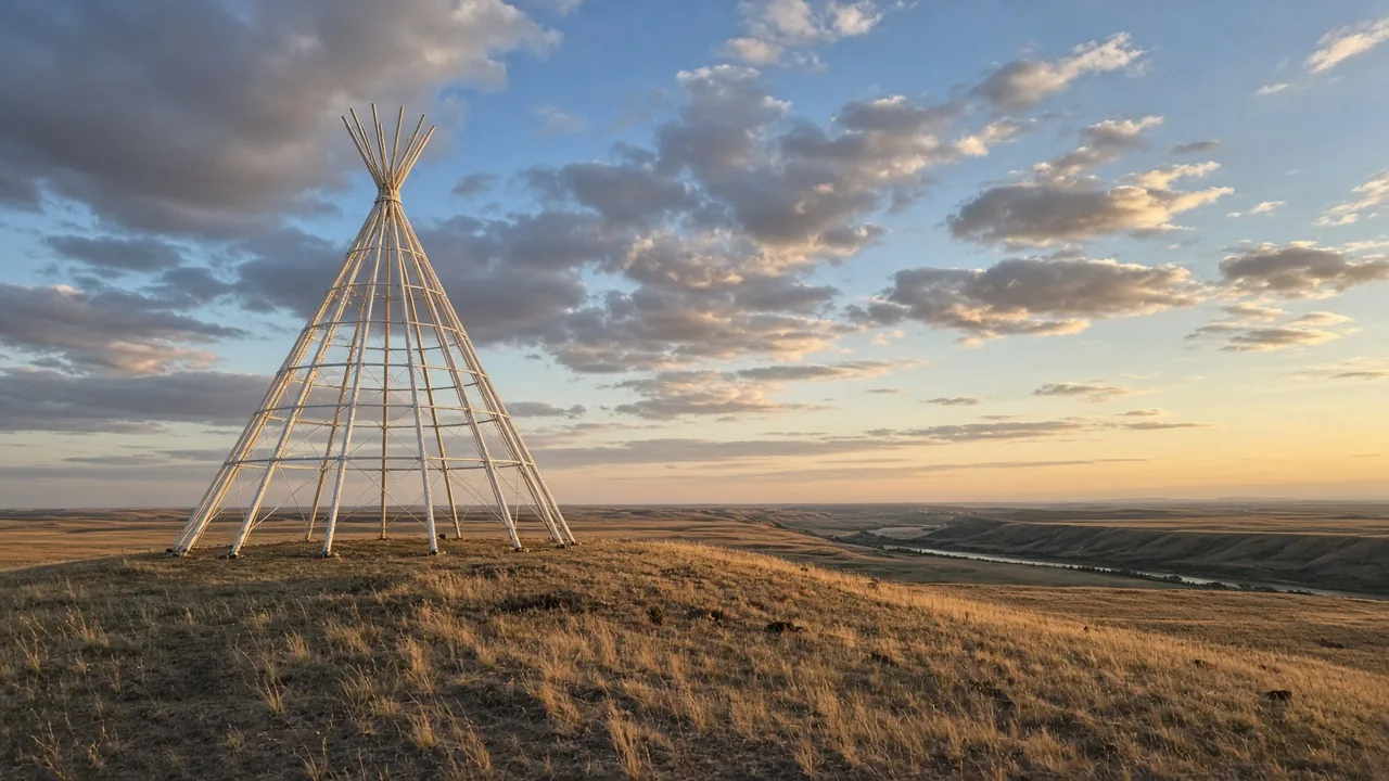 Saamis Tepee and the South Saskatchewan river valley in Medicine Hat, Alberta