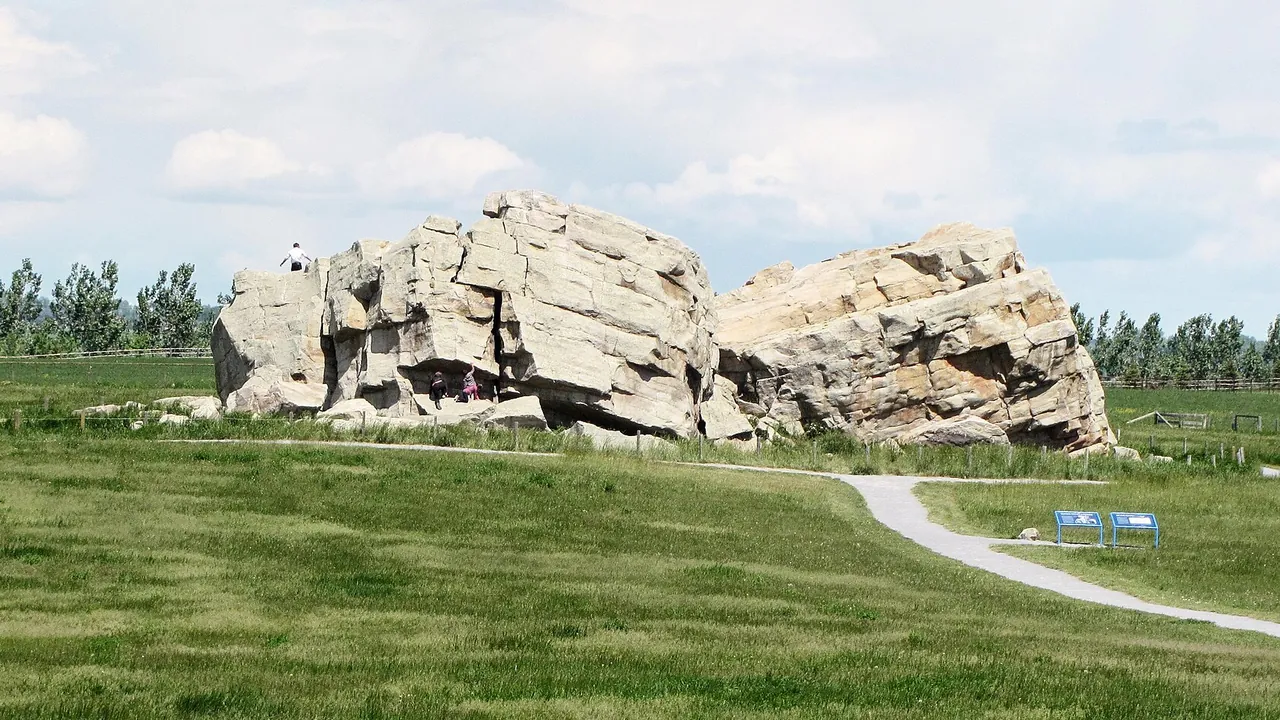Okotoks Big Rock erratic and the Sheep River valley in Okotoks, Alberta