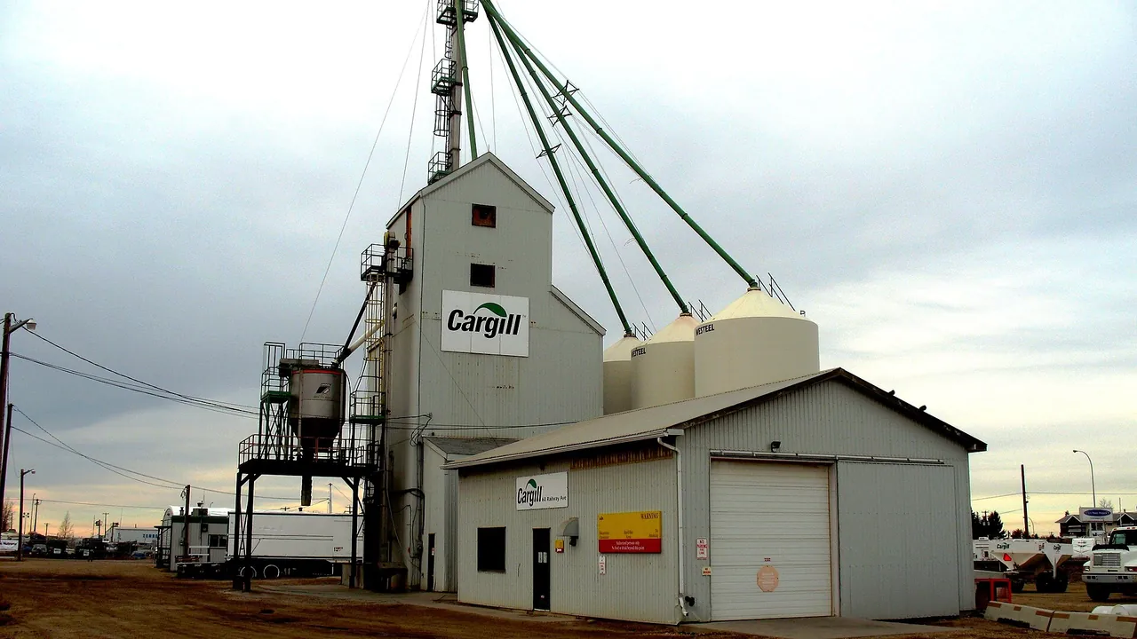 Pioneer grain elevator and downtown Spruce Grove in Spruce Grove, Alberta