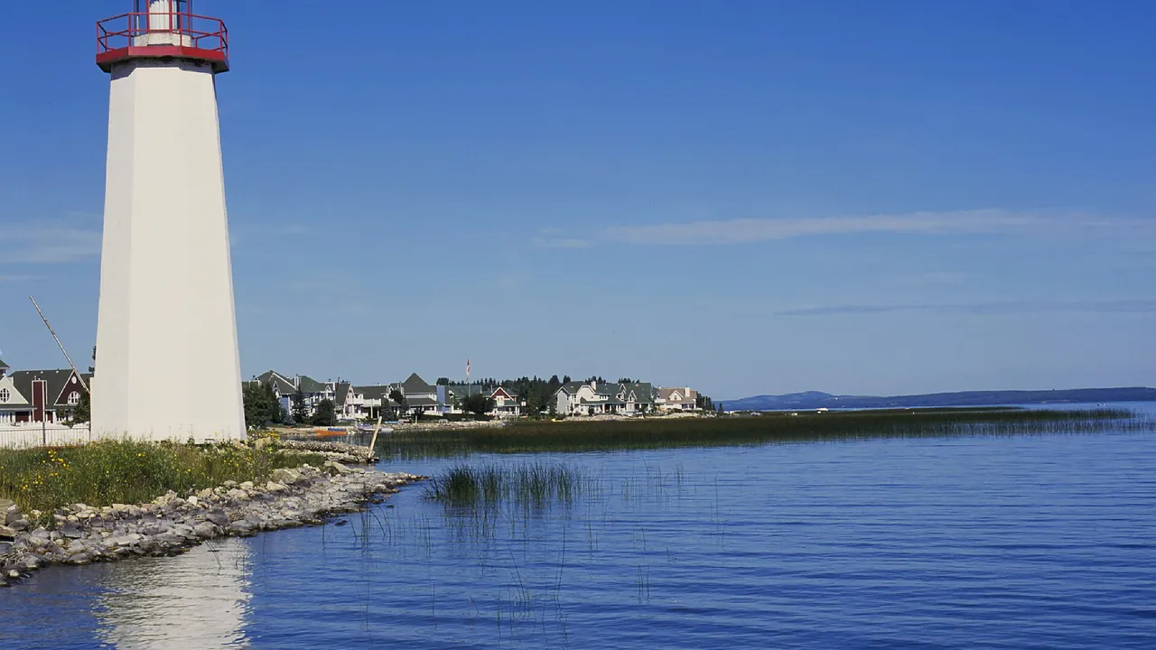 Sylvan Lake lighthouse and the beach promenade in Sylvan Lake, Alberta
