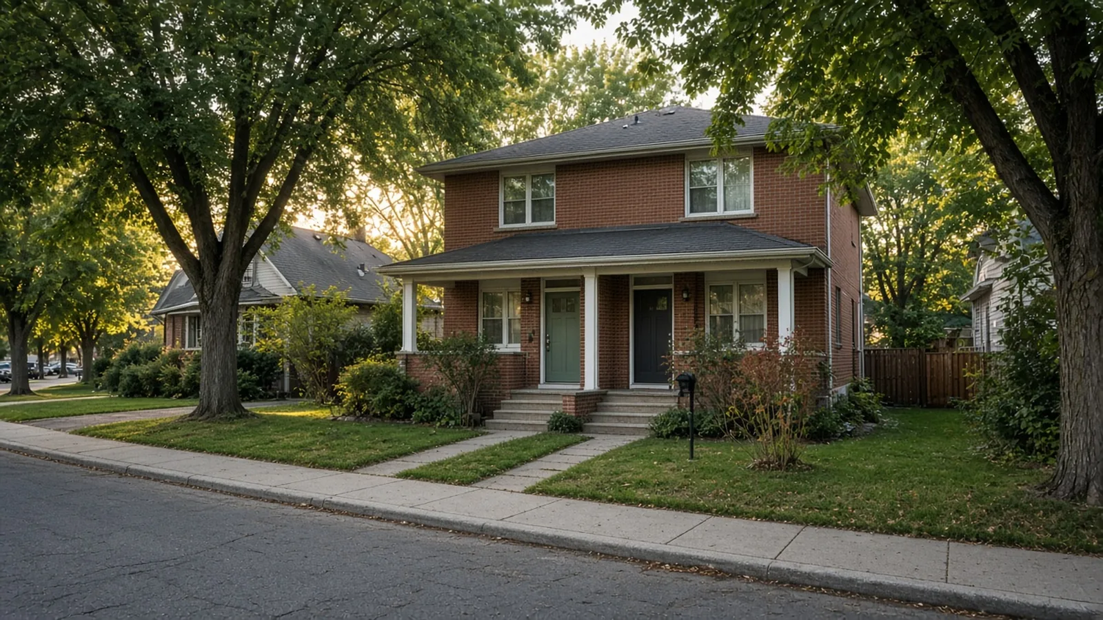 Edmonton-style residential duplex on a tree-lined street